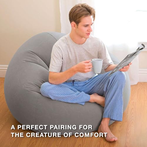 Intex 68579EP Beanless Bag Inflatable Lounge Chair: Corduroy Textured Flocking – Durable Vinyl – Folds Compactly – 220lb W...