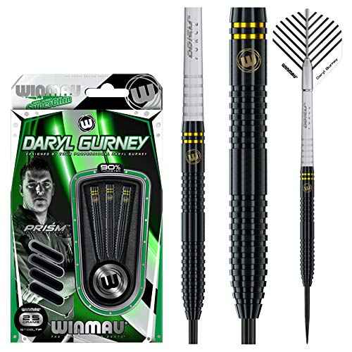 Winmau Daryl Gurney Signature 90% Tungsten Darts Set with Prism Flights and Prism Shafts (Stems) Steel tip & Soft Tip - Gold/Black