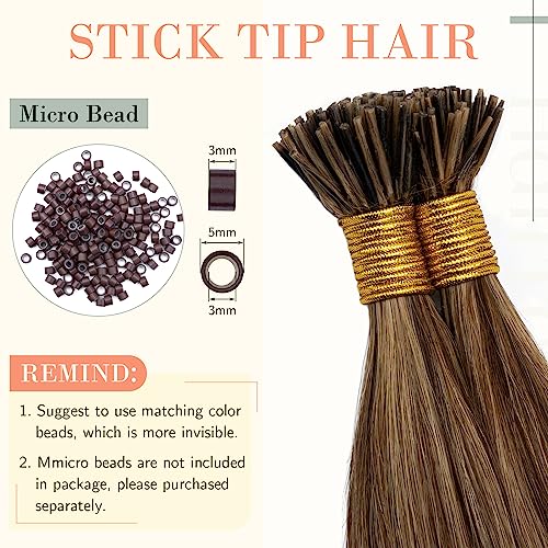 Hairro I Tip Human Hair Extensions Pre Bonded Fusion Hair Tipped Remy Hair Pieces Silky Straight Microlink Itip Keratin Stick Hairpieces For Women 22" 100 Strands 50g #4P27 Medium Brown&Dark Blonde