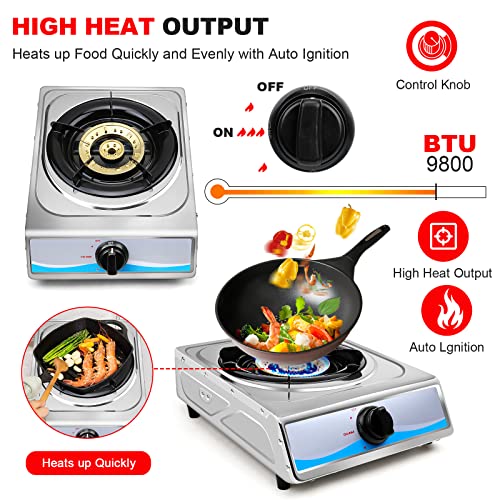 Propane Gas Cooktop，Single Burner Gas Stove Stainless Steel Portable Gas Stove，Auto Ignition Camping Single Burner LPGfor ...