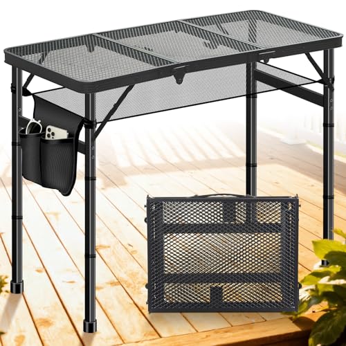 DeeprBetter Folding Camping Table, 3ft Camping Table Aluminum Folding Table with 3 Adjustable Height Max 27.5 Inch Picnic ...