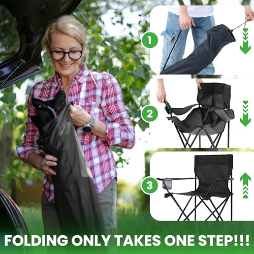 2 Pack Portable Camping Chairs Folding Lawn Chair Outdoor Lightweight Beach Chair with Cup Holder & Carry Bag for Outside ...