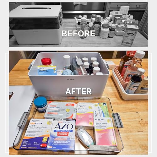 JOYBOS 3-Tier Medicine Storage Box Cabinet, Empty First Aid Kit Portable Medical Supply Organizer with Leather Handle for ...