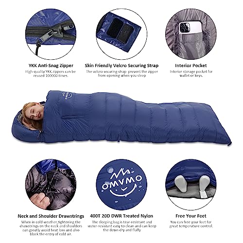 OMVMO 0-20 Degrees F Down Sleeping Bag for Adults - 4 Season Envelope With Arm Holes, Wearable for Backpacking Camping - U...