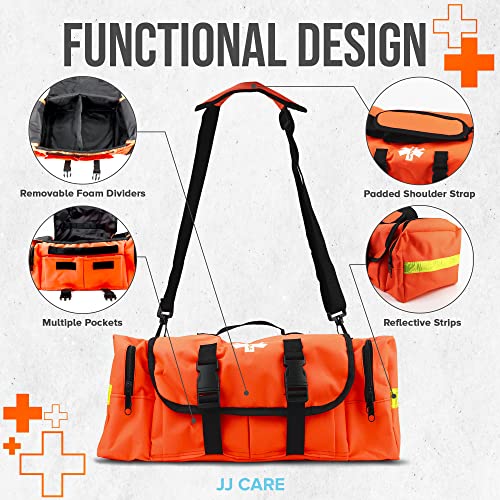JJ CARE Trauma kit 250PCS First Responder Kit, EMT Bag with Padded Strap, Reflective Medical, Multiple Pockets, EMS First ...