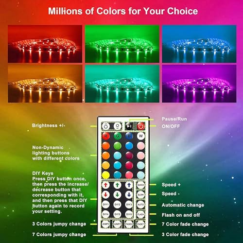 CHARKEE LED Lights for Bedroom 100 ft, Color Changing LED Strip Lights with 44-Key Remote, 24 Volt RGB SMD2835 Tape Lights...