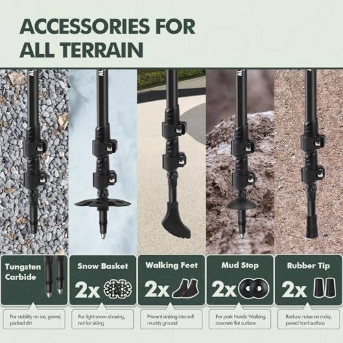 KINGGEAR Nordic Walking Stick, TP1 Hiking Poles Retractable Lightweight 7075 Aluminum, Trekking Poles with Flip Lock, Natu...