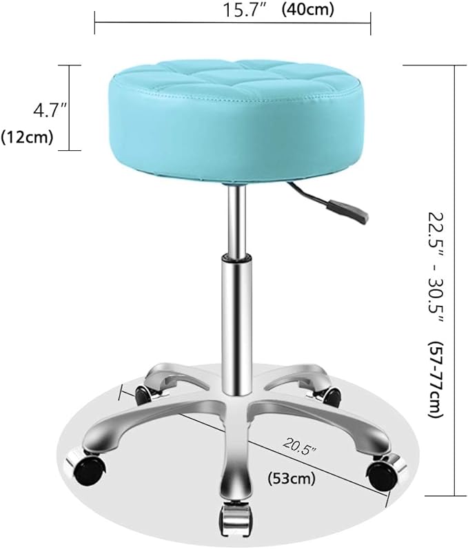 Ainilaily Rolling Adjustable Stool with Wheels for Work Medical Tattoo Salon Office,Swivel Desk Esthetician Hydraulic Stool Chair (Cyan)