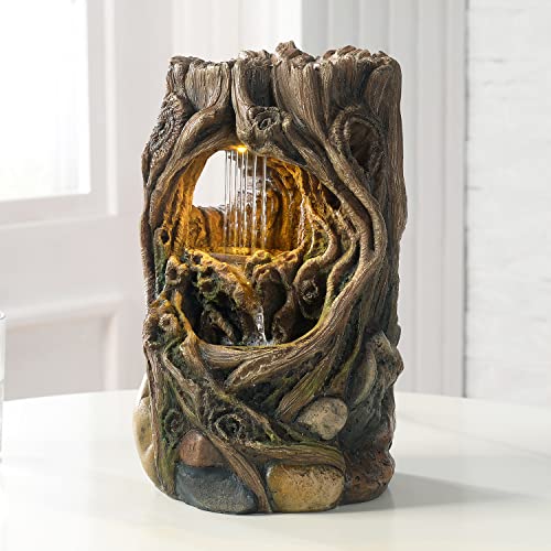 GOSSI Indoor Fountain Beautiful Stump Water Fountain Relaxation Raindrop Fountains Meditation Desk Fountain Artistic Water...