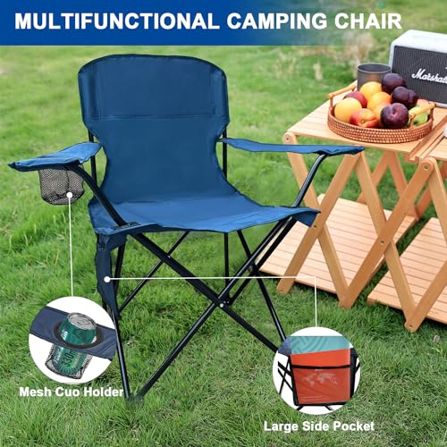 SAILARY 2PCS Folding Camping Collapsible Chairs Heavy Duty Lawn Chair with Cooler Bag, Storage Pocket, Waterproof Bag Outd...