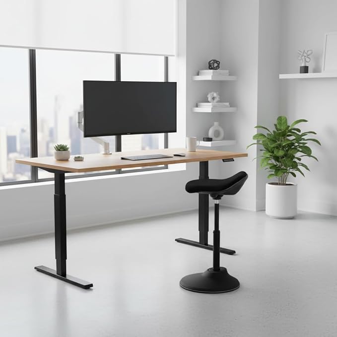 Mount-It! Ergonomic Sit Stand Stool, Height Adjustable Leaning Chair for Standing Desk, 360° Tilting Active Sitting Seat, High-Density Foam Cushion, Non-Slip Weighted Base, Easy Assembly (Black)
