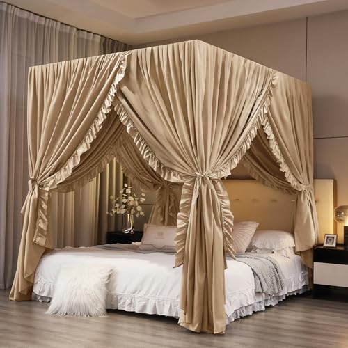 Mengersi Canopy Bed Curtains Queen Size,Royal Breathable Private Space-Elegant Bed Curtains Bedroom Decor for Adults,Champ...
