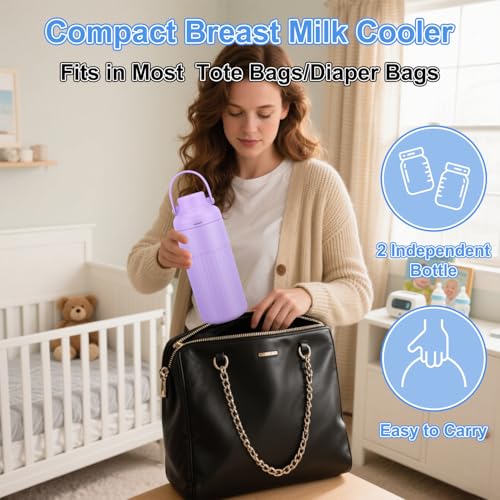 Compact Breast Milk Cooler Bottle, 12oz Portable Breastmilk Cooler with 2 Storage Bottles, 30H Cold Storage Breast Milk Ch...