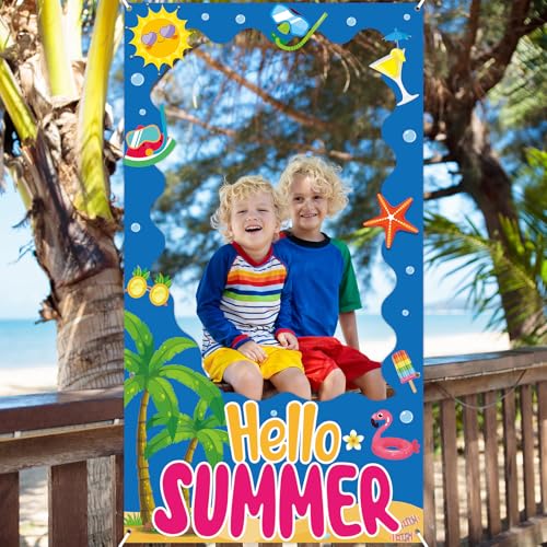 Summer Pool Party Decorations Beach Palm Photo Booth Props Hello Summer Banner Hawaiian Party Backdrop Tropical Party Supp...