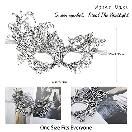 FunMular 2pcs Masquerade Mask for Women Venetian Carnival Mardi Gras Lace Masks For Women & Couples Halloween Party Decor