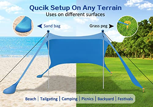 YENGIAM Beach Canopy Beach Tent Pop Up Shade 7.5X7.5 FT Portable Sun Shelter Extra Windproof Rope Stable Sun Protection wi...