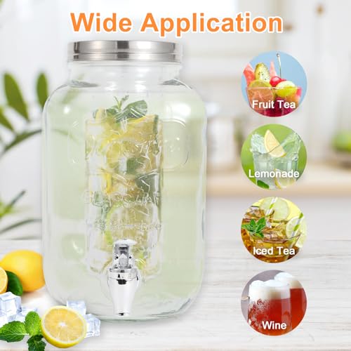 1 Gallon Glass Drink Dispensers For Parties-Set of 2,Drink Dispenser with Fruit Infuser & Stand,Juice or Beverage Dispense...