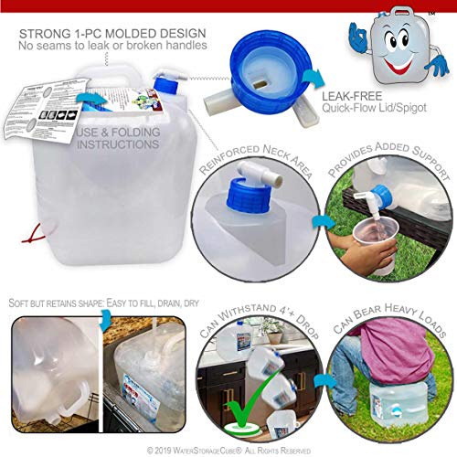 WaterStorageCube BPA Free Collapsible Water Container with Spigot, Camping Water Storage Carrier Jug for Outdoors Hiking B...