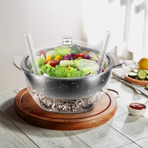 MOLIGOU Iced Salad Bowl, Salad Serving Bowl with Ice Holder and Lid, Chilled Serving Bowl for Parties