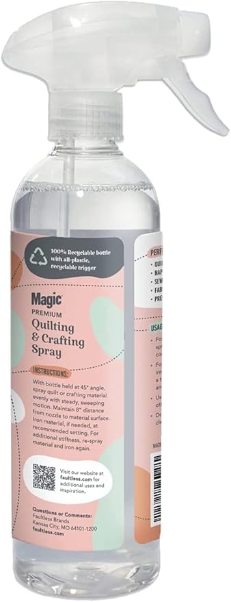MAGIC Premium Quilting & Crafting Spray Bottle – Fabric Spray for Cutting, Creasing, & Sewing – Best Press Spray Starch for Quilting to Flatten Seams & Wrinkles – Wrinkle Spray (16oz Trigger) 3 Pack