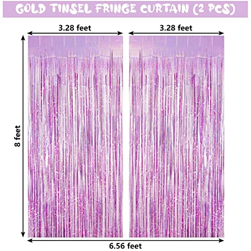 Light Purple Fringe Curtain Backdrop, 2 Pack Tinsel Foil Fringe Curtains Party Decorations Streamers, Xmas Light Purple Me...