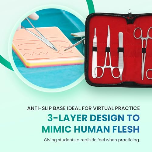 Suture Practice Kit for Medical Students | Including Large Silicone Pad, Suture Threads, Tool Kit, Knot Board and Suture V...
