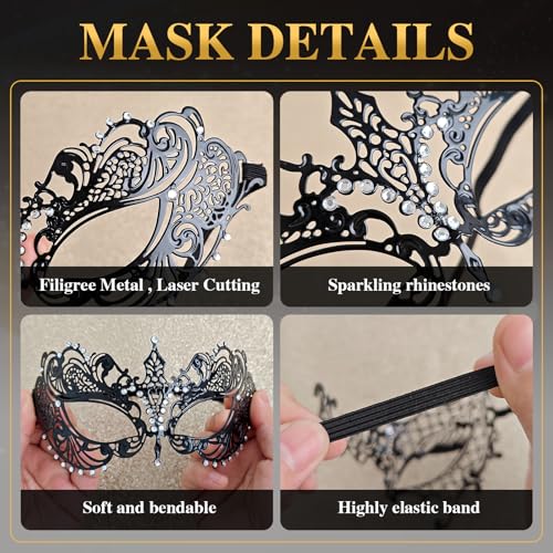 GYGYL Masquerade Mask for Women, Elegant Metal Mask for Costume Parties, Halloween, Mardi Gras, Venetian Balls