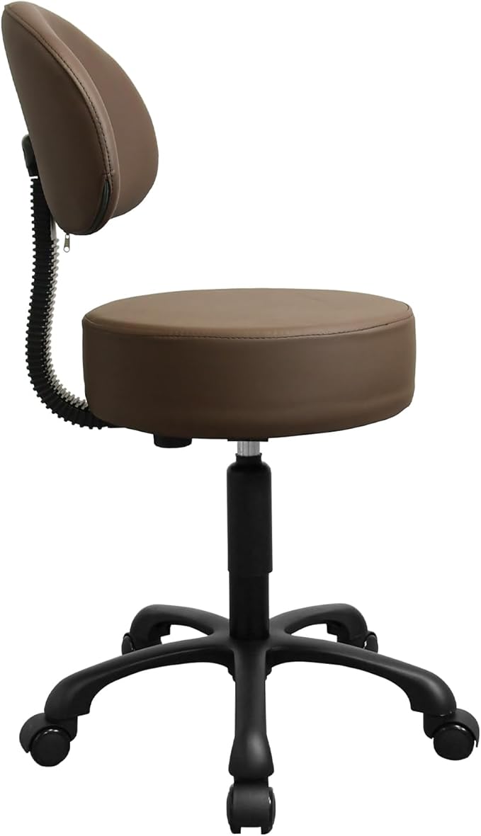 Black Lift Swivel Rolling Stool Round Chair,Thick Sturdy Padding,Adjustable Stool with Wheels for Doctor,Medical,Massage Salon,Office,Shop(with Back, Brown)