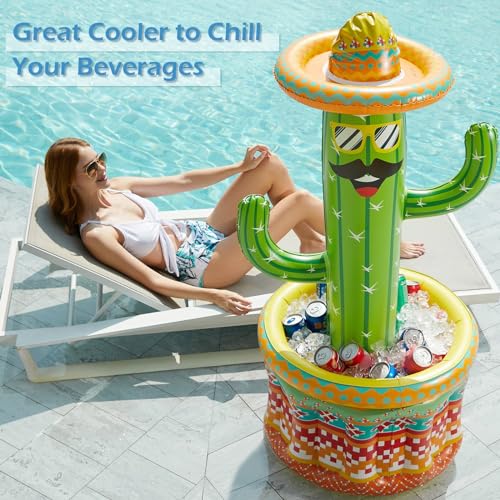 Jasonwell Inflatable Pool Party Cooler - Fiesta Cactus Ice Bucket Luau Hawaiian Tropical Beach Themed Birthday Easter Part...