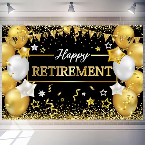 Art_Angels Retirement Background 7 x 5 ft Black and Gold Happy Retirement Backdrop Women Men Party Decorations Banner Phot...