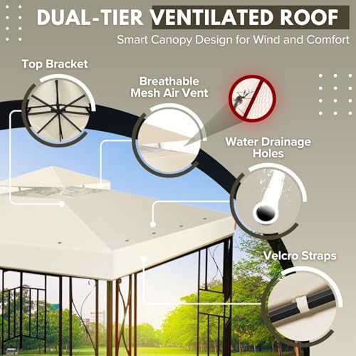 Flexzion Gazebo Cover Replacement Canopy Top 12x12 Ft (3.6m x 3.6m) - Double Tier Top Canopy Cover Replacement with UV30+,...