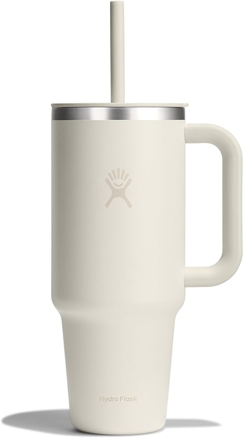 Hydro Flask Travel Tumbler with Handle, Lid and Straw - Insulated Stainless Steel in 40 Oz Ivory
