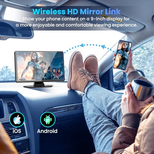 BIGASUO Wireless Carplay Screen for Car 4K Dash Cam, Apple CarPlay & Android Auto,9" HD Touchscreen with 1080P Backup Came...