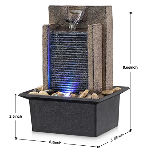 Amootek Tabletop Fountain Relaxing Tabletop Waterfall Fountain with Natural River Rocks & Color-Changing LED Lights - Indo...