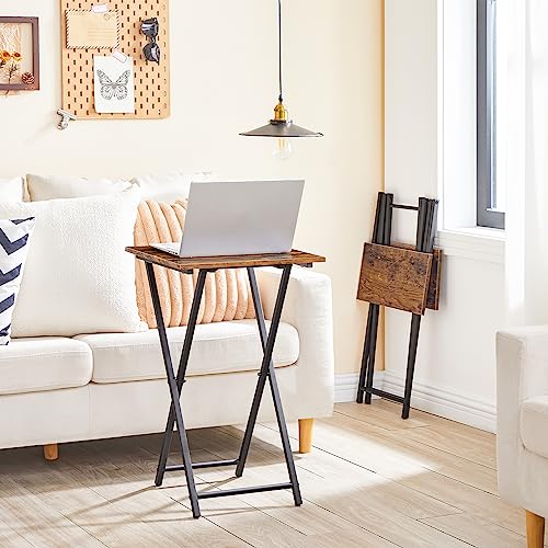 HOOBRO Folding TV Tray Tables, Set of 2 Wooden TV Trays Side Tables, Portable Sofa Snack Table, Industrial End Table for S...