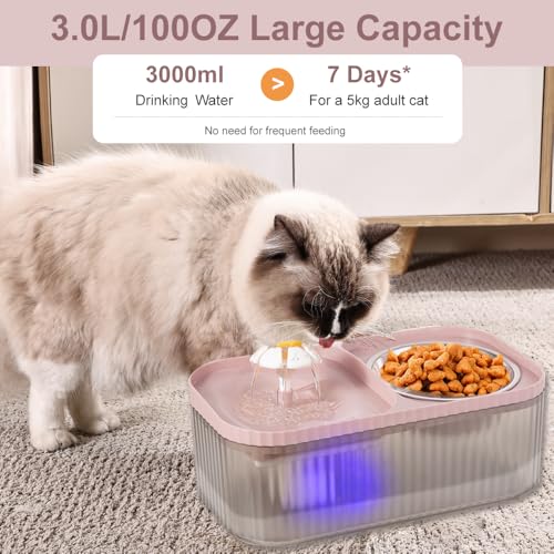 Marchul Cat Water Fountain and Stainless Steel Food Bowl, 100oz/3L Super Quiet Automatic Pet Water Dispenser with Smart Pu...