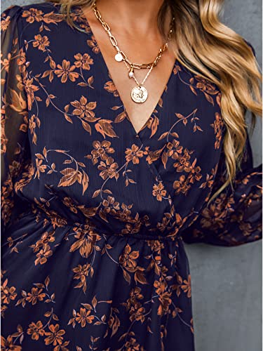 CUPSHE Women's Mini Dresses Casual Spring V Neck Chiffon Long Peasant Sleeves Flowy Autumn Dress