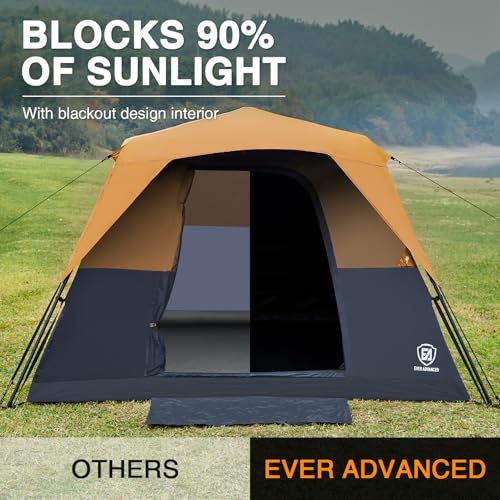 EVER ADVANCED 6 Person Camping Tent, Blackout Design Tent for Camping Instant Cabin Tents for Family with Rainfly, 60s Eas...