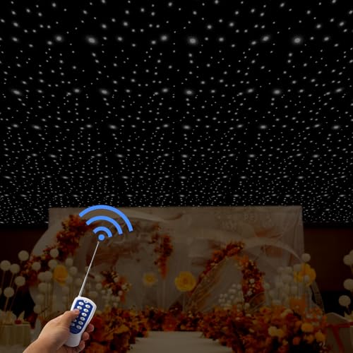 HUASSION LED Stage Star Backdrop, 13.1 * 13.1ft Foldable Velvet LED Stage Backdrop w/ DMX512 Remote Control, White Star Li...