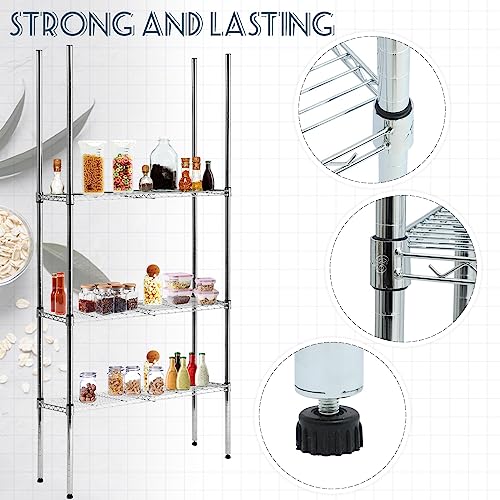 Thyle Set of 4 Wire Shelving Poles Including 8 Pcs 36'' Poles and 50 Pcs Shelf Clips, Heavy Duty Chrome Commercial Wire Sh...