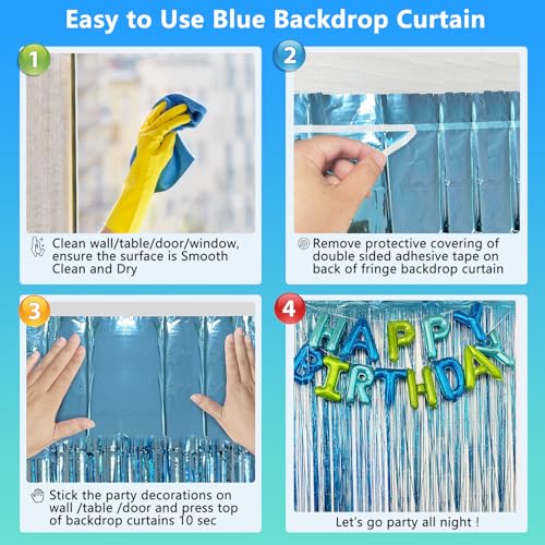 Blue Streamers Party Decorations 3.3x8.2ft 2 Pack Light Blue Tinsel Foil Fringe Curtain Backdrop Ocean Themed Party Decor ...