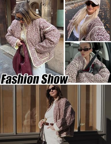 Yimoon Women's Cropped Puffer Quilted Jacket Vintage Floral Print Open Front Lightweight Short Jacket Outerwear
