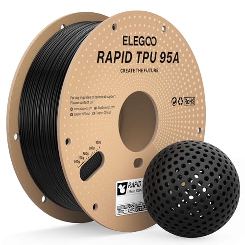 ELEGOO Rapid TPU Filament 1.75mm Black 1KG, High Speed 95A TPU Flexible Soft 3D Printing Filament, 1KG Spool(2.2lbs) Fit for Mos