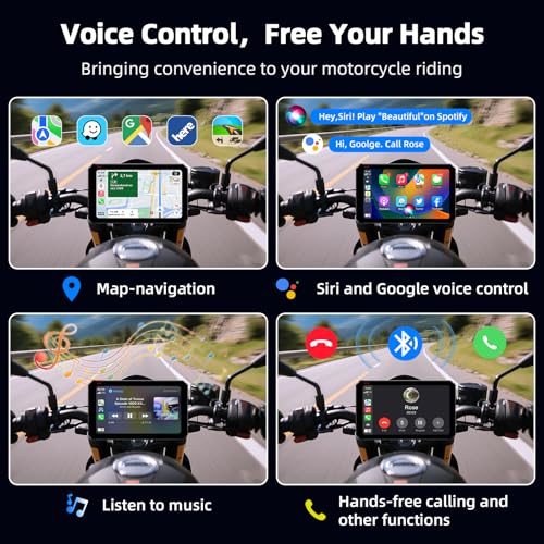6.25" CarPlay Motorcycle IP67 Waterproof Motorcycles GPS Navigation System Moto Carplay & Android Auto Screen with Dual Bl...