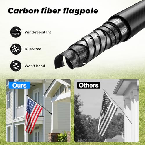 Msnaile 6FT Carbon Fiber Flag Pole, Flagpole for Outside House, Porch Flagpoles, Tangle Free Black Flag Pole Kit, Wind-Res...