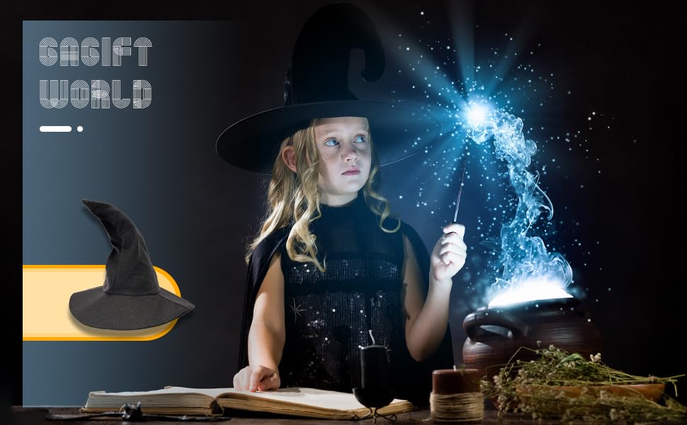 gagift world Witch Hat, 18IN Wizard Hat for Adults and Teens Novelty Cosplay Accessories for Halloween Costume Party Christmas Masquerade Carnivals (Black)