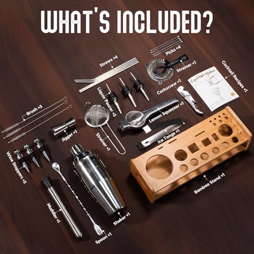 Yelusonw 26-Piece Cocktail Shaker Set - Bartender Kit with Stand, Shakers for Cocktail with All Shakers Bartending Bar Too...