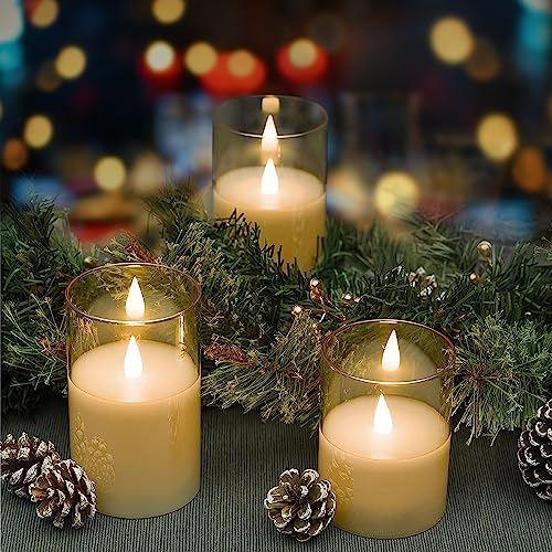 Softflame Flickering Flameless Gold Glass LED Candle,Set of 3: 3"x 4",3" x 5",3" x 6", with Remote Control