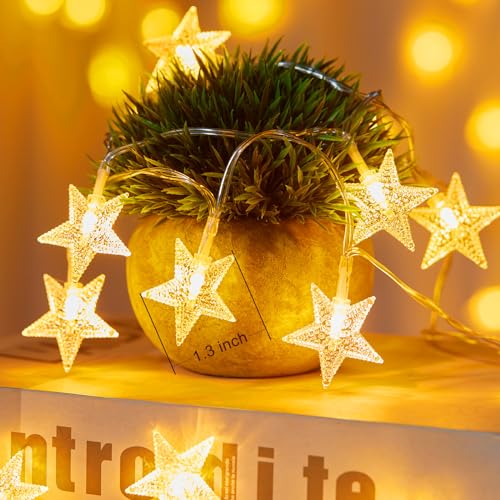 Minetom Star String Lights Battery Operated - 17 ft 50 LED Star Fairy String Lights with Timer, Waterproof for Indoor Bedr...