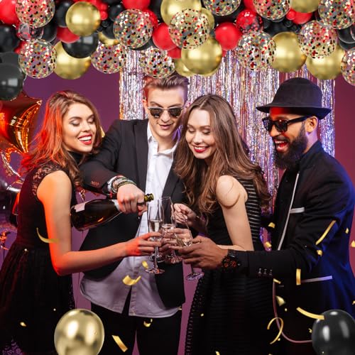 Lukiituke 75PCS Balloon, Black, Red, and Gold (12in and 5in), Casino Theme Party Decorations, New Year, Graduation, Weddin...